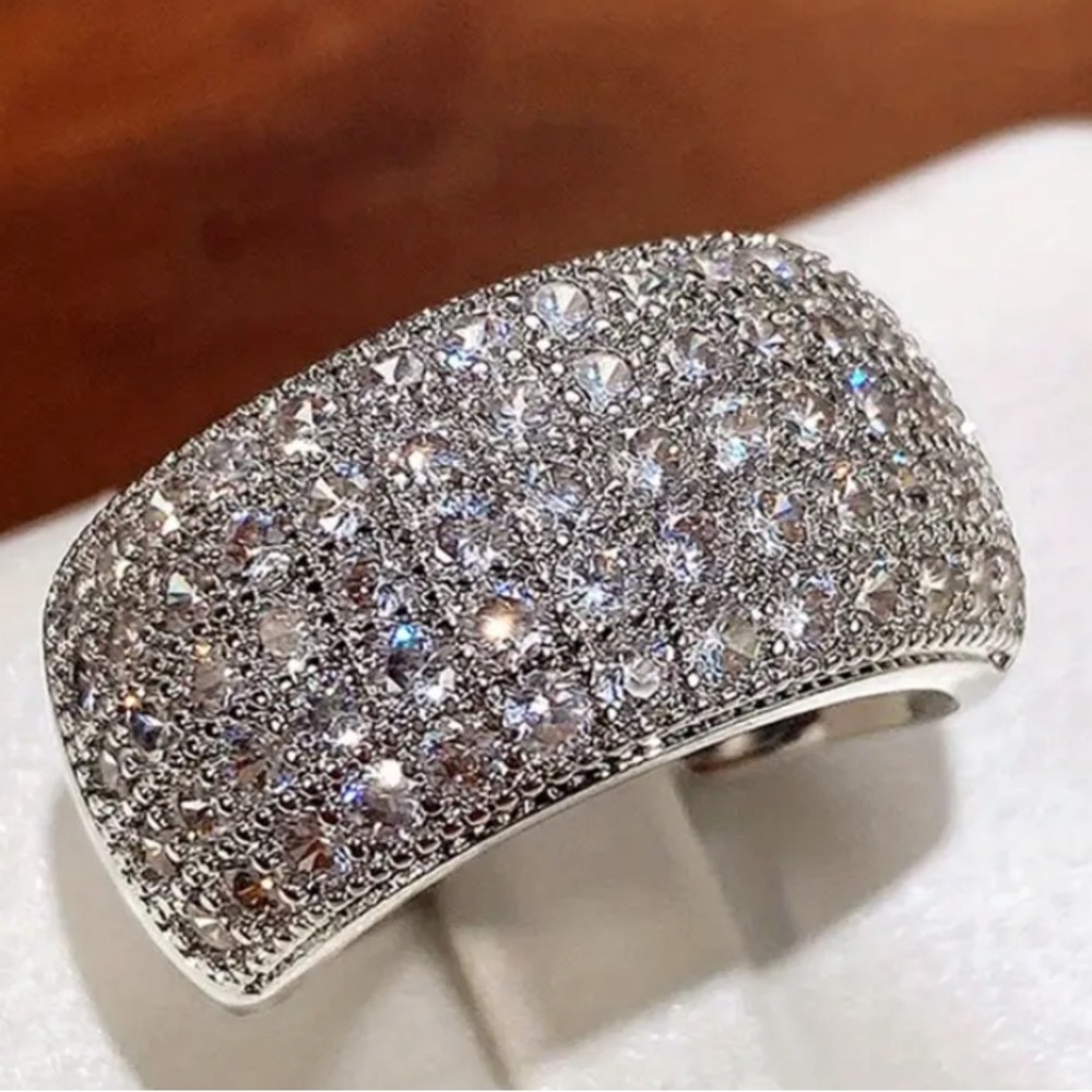 Elegant Silver Crystal cigar band Ring sz 7 or 8 available